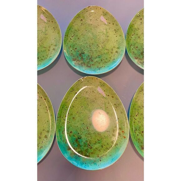 8 Easter Egg Spring Well Dressed Home Speckled Egg Shaped Melamine Plates - Picture 5 of 11